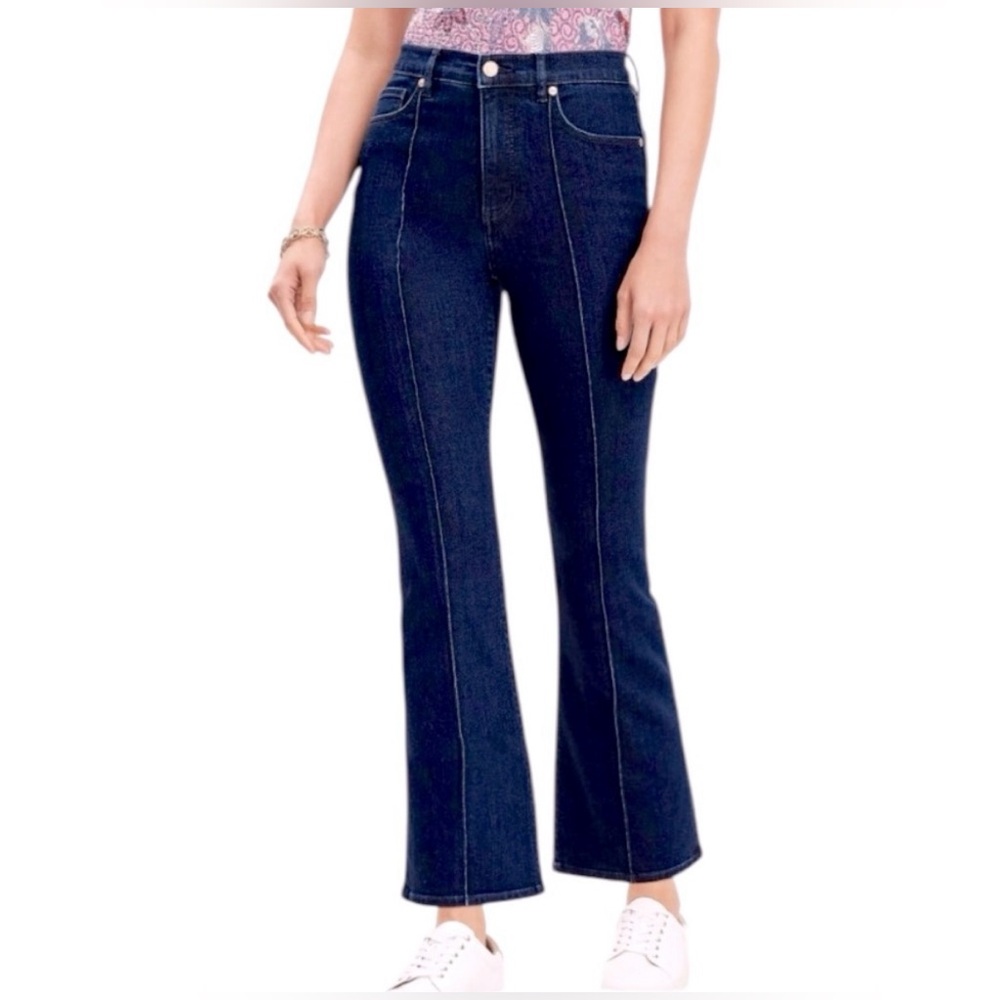LOFT Pintucked The Kick Crop Jeans Dark Indigo High Rise Size 8